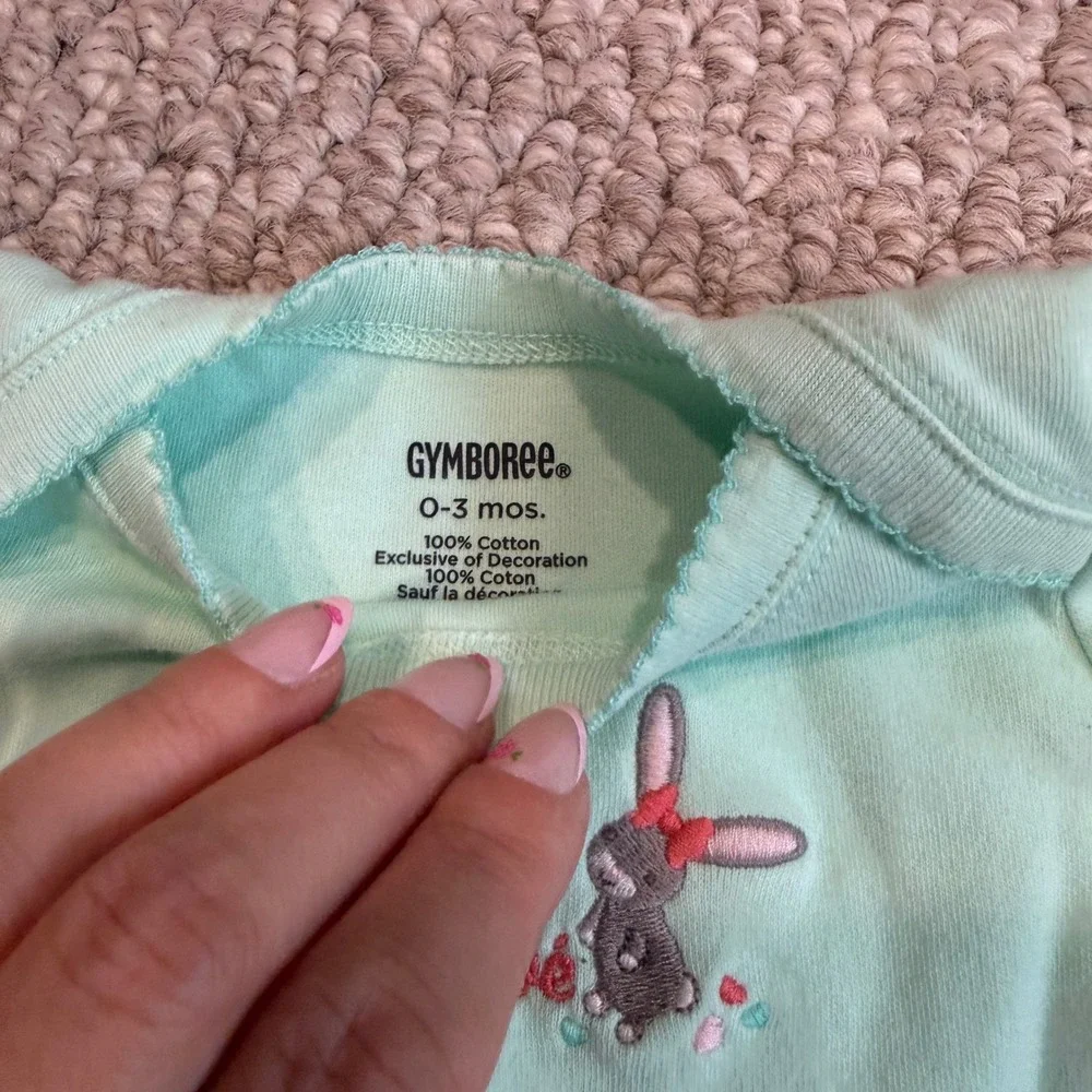Gymboree Mint Green Le Petit Bebe Bunny Long Sleeve Bodysuit Size 0-3 Months
